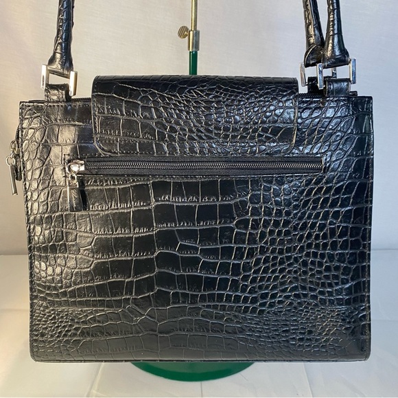90s Structured Handbag Black Croc Embossed Box Purse Chenson - Picture 3 of 14